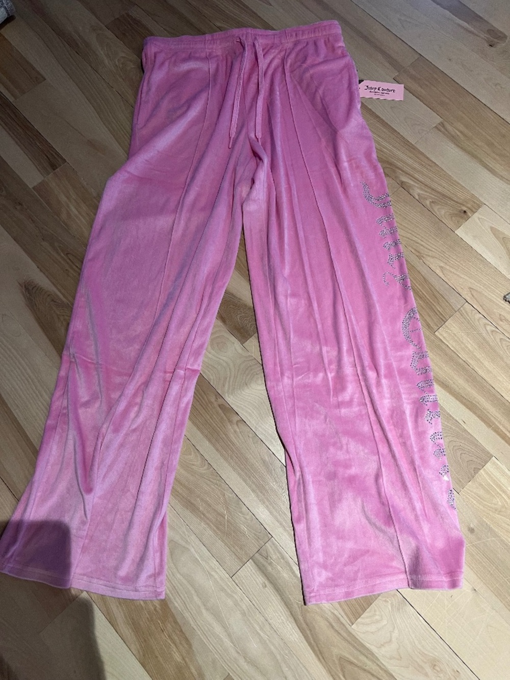 Juicy Couture Pink Velour Track Pants with Rhinestone Side Logo